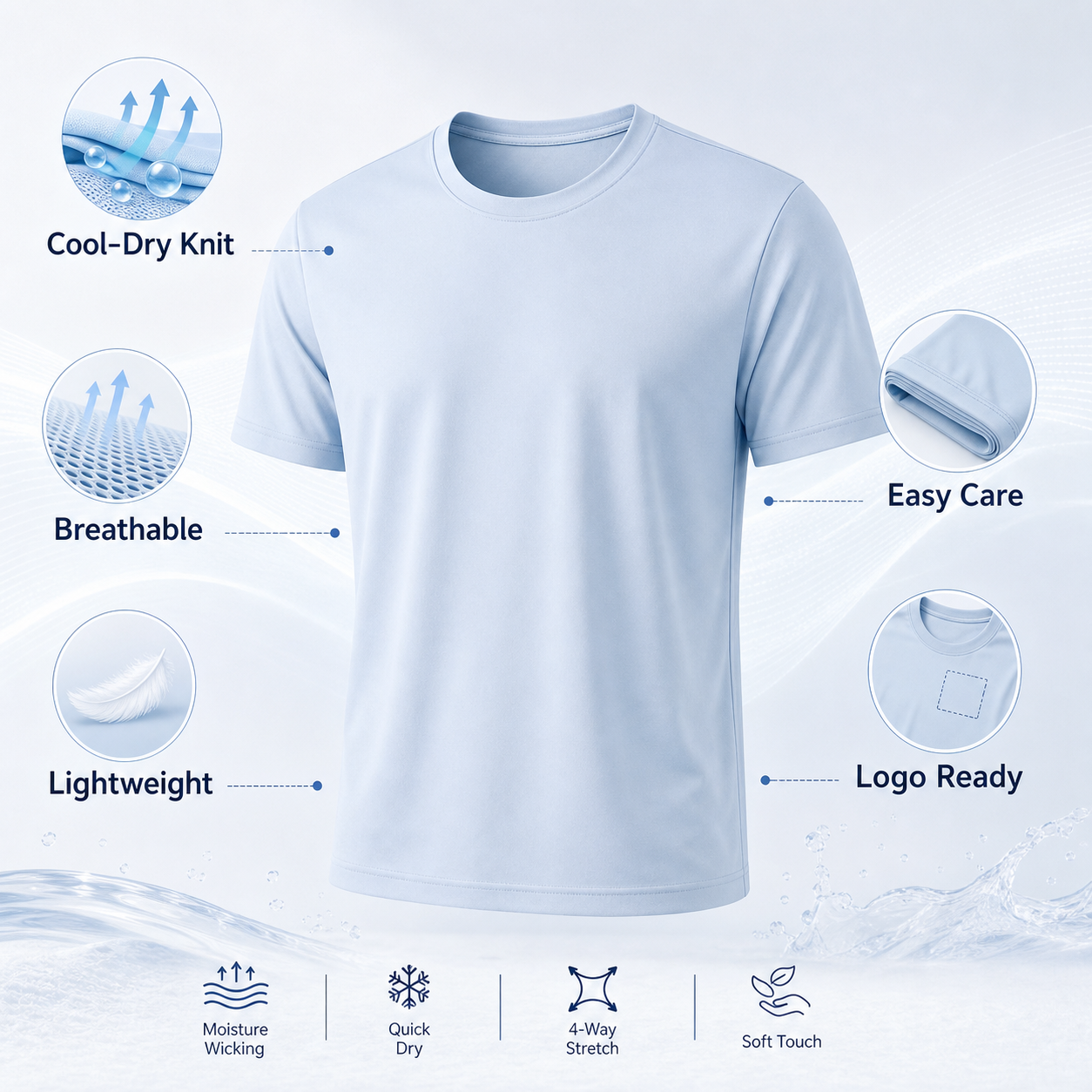 Cool-dry breathable lightweight easy-care and logo-ready feature graphic for performance T-shirts