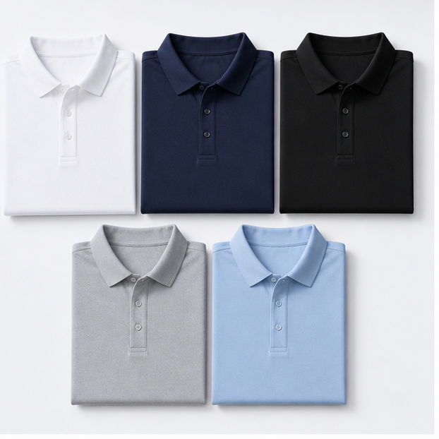 White navy black grey and light blue performance polo shirt color options