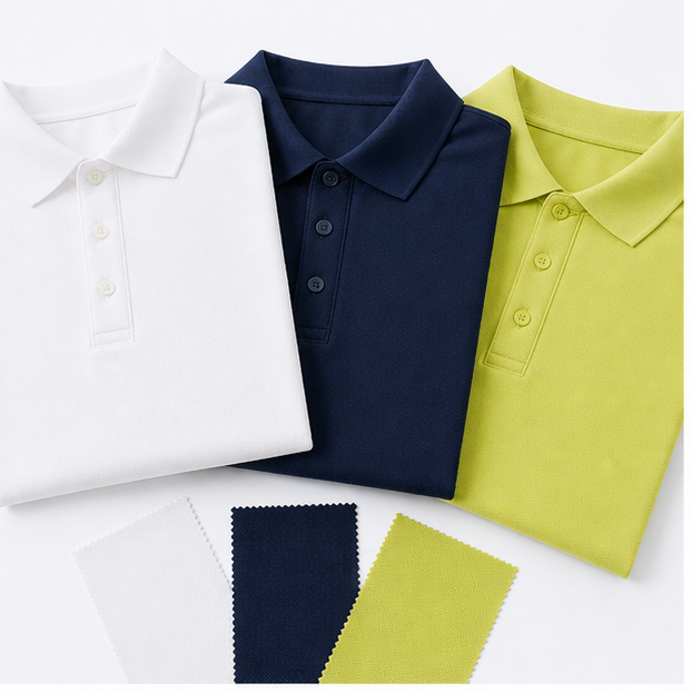 White navy and light green custom corporate polo shirt color options