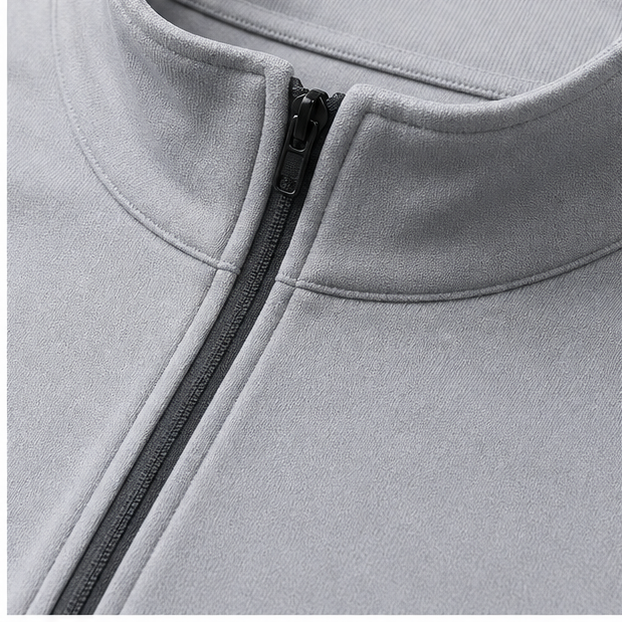 Stretch knit quarter zip collar and zipper detail for performance pullover