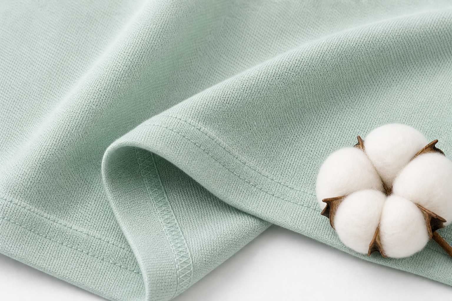 Close-up smooth breathable soft cotton fabric with fine loops and light stretch