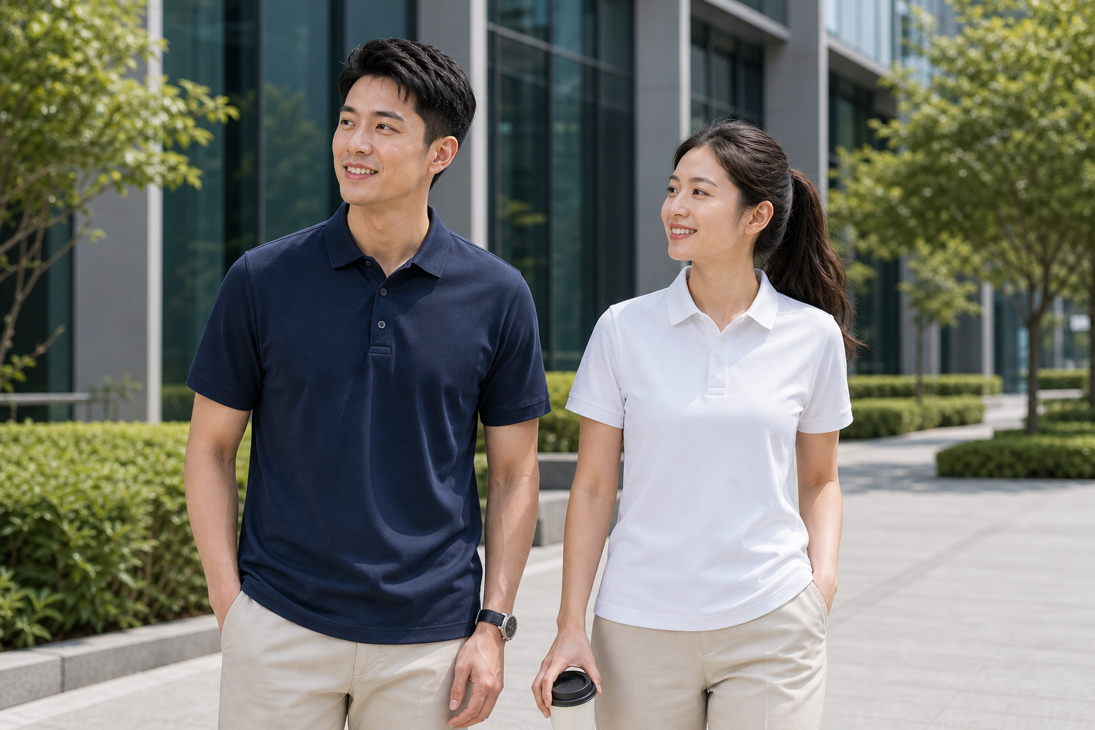 Custom Soft Cotton Business Polo Shirts worn by corporate team models