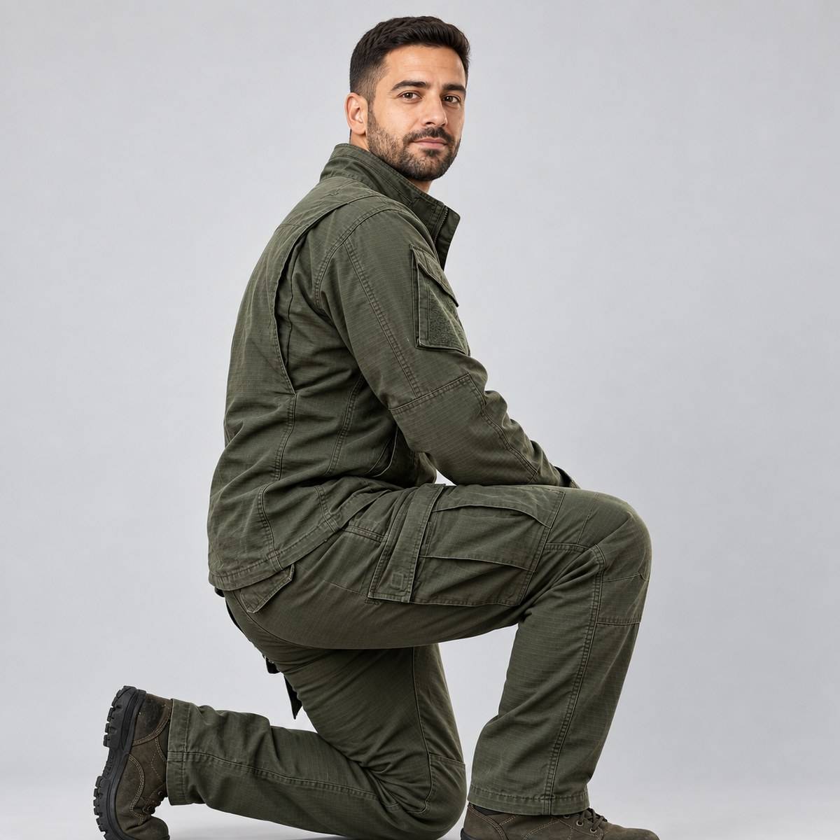 Man wearing a heavy-duty ripstop industrial workwear set